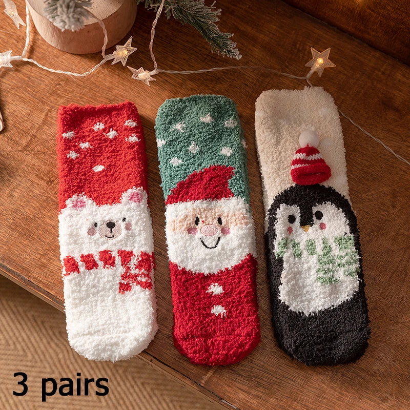 3/5/8/20 pairs of men's and women's Christmas socks, autumn and winter coral fleece casual warm mid tube socks, fashionable SuperFye 3 Pair Color 12 / EU 37-44 SuperFye