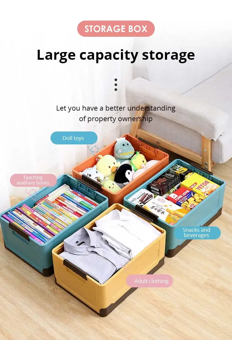 1pc Foldable Storage Box Wardrobe Storage Box Large Capacity For Toy Clothes Snacks Books Shoes Plastic Box For Car Household SuperFye 1pc blue SuperFye