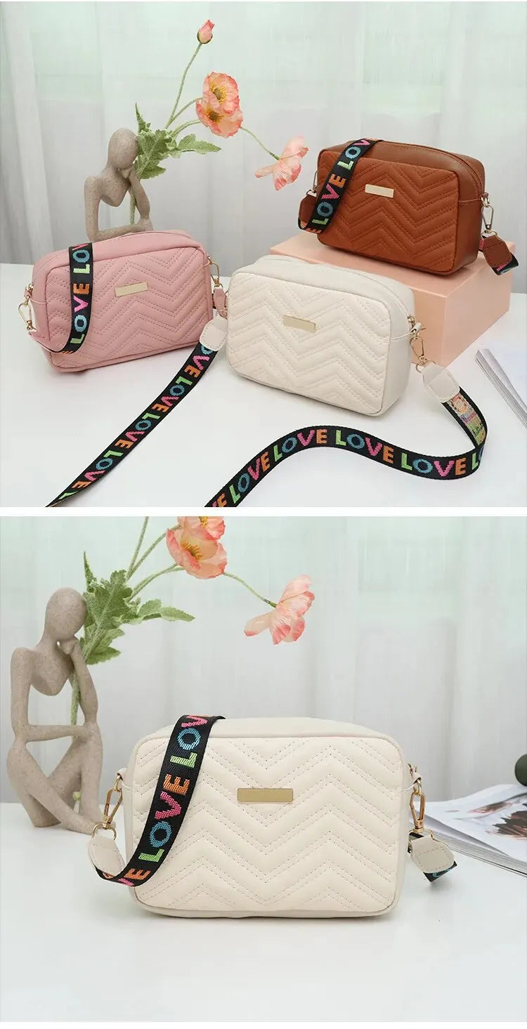 Rilibegan Embroidered Camera Bag PU Material Casual Small Square Bag Versatile Single Shoulder Bag Printed Shoulder Strap SuperFye Beige SuperFye