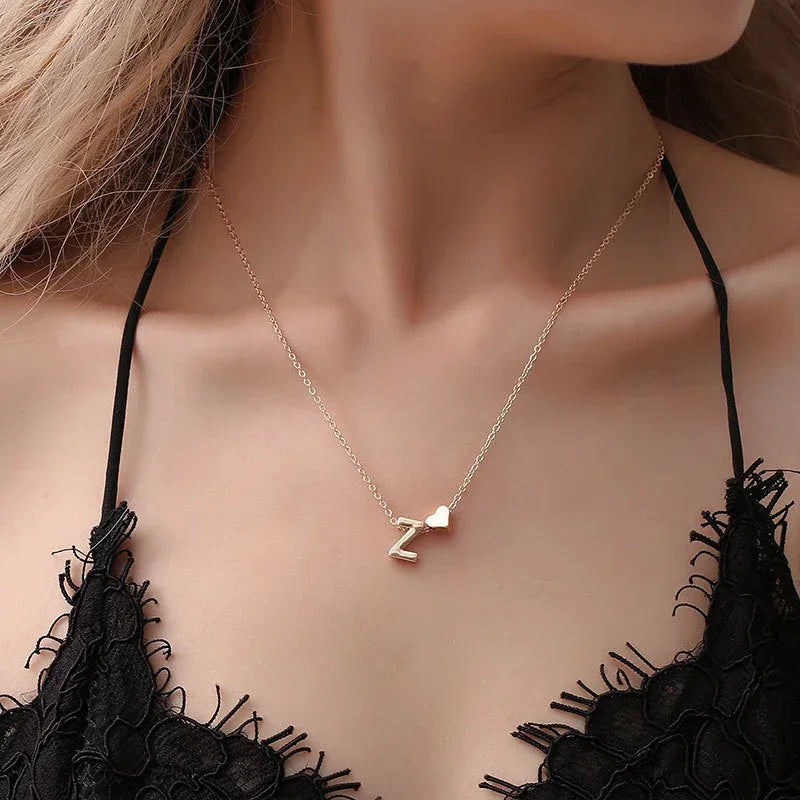 SUMENG Fashion Tiny Heart Dainty Initial Necklace Gold Silver Color Letter Name Choker For Women Pendant Jewelry Gift SuperFye R / Silver SuperFye