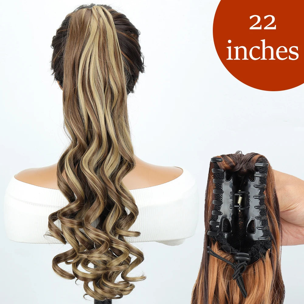 Synthetic Long Straight Claw Clip On Ponytail Hair Extensions 24Inch Heat Resistant Pony Tail Hair piece For Women Daily Party SuperFye #22 / CHINA / 24inches-60cm SuperFye