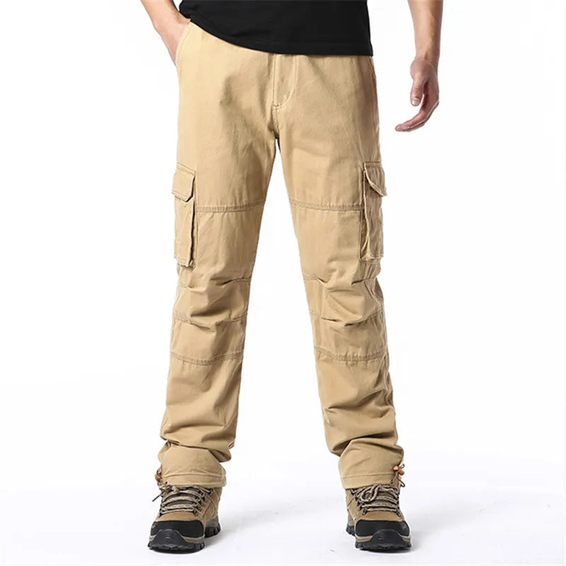 Large Pocket Loose Overalls Men's Outdoor Sports Jogging Tactical Pants Elastic Waist Pure Cotton Casual Work Pants SuperFye MST Army green / XL 70-80kg SuperFye