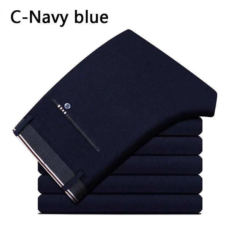 Men's Summer Fashion Business Casual Long Pants Suit Pants Male Elastic Straight Formal Trousers Plus Big Size28-40 SuperFye C-navy / 33 SuperFye