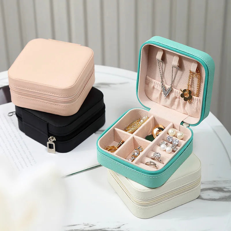 Portable Mini Jewelry Storage Box Travel Organizer Jewelry Case Leather Storage Earrings Necklace Ring Jewelry Organizer Display SuperFye White SuperFye