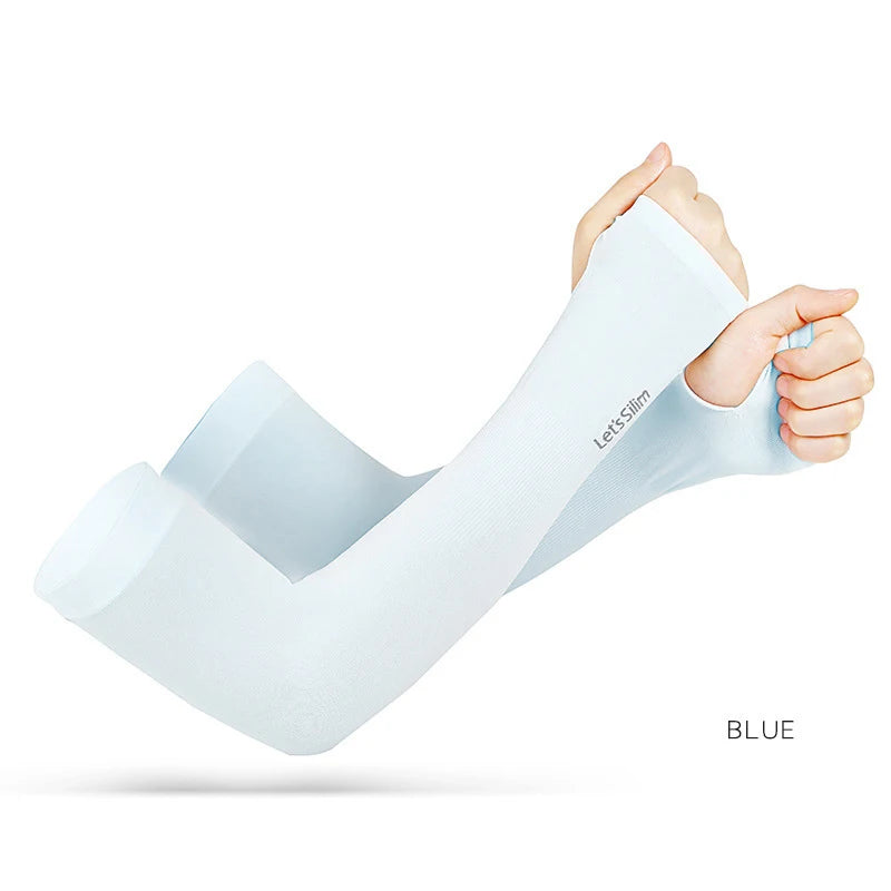 UV Solar Arm Sleeves Woman Men Cycling Fingerless Gloves Cool Muff Summer Ice Silk Elastic Arm Cover Driving Anti-Sunburn Sleeve SuperFye blue A / One Size SuperFye