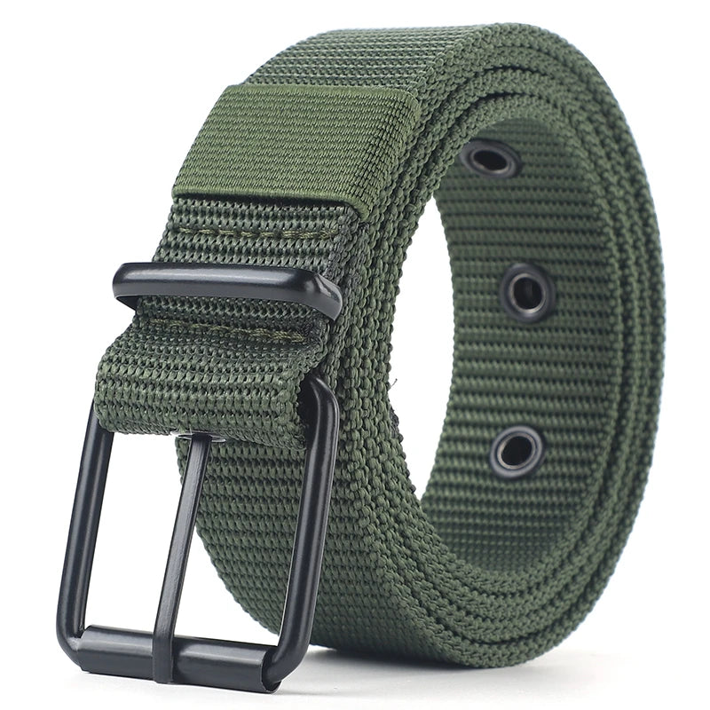 Perforated canvas belt, men's needle buckle belt, student youth Korean version, versatile jeans belt, outdoor, extende belt SuperFye army green / 110cm SuperFye