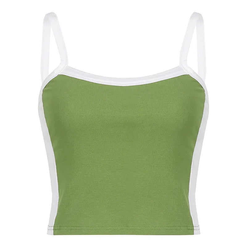 Sleeveless Knitted Crop Tops Green Sexy Basic Patchwork 2023 Summer Casual Cami Backless Y2k Vintage Tank Top Women SuperFye green / S SuperFye