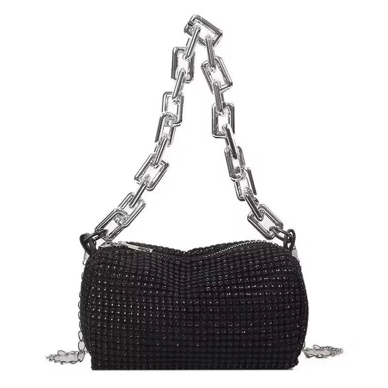 Allover Rhinestone Bucket Bag, Glitter Chain Prom Purse, Women's Mini Crossbody Bag (6.3*3.54) Inch SuperFye Silver SuperFye