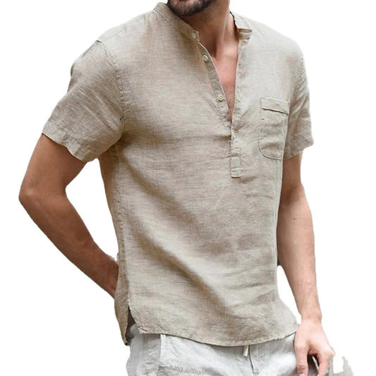 Summer New Men's Short-Sleeved T-shirt Cotton and Linen Led Casual Men's T-shirt Shirt Male Breathable S-3XL SuperFye Khaki / US M 60-70 KG SuperFye