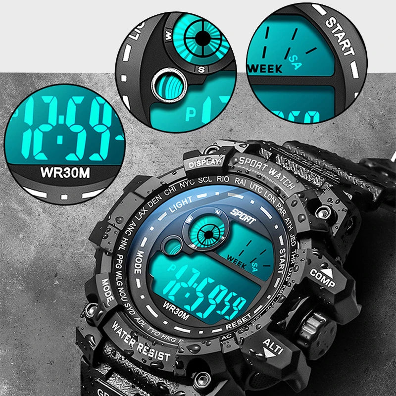 New Men LED Digital Watches Luminous Fashion Sport Waterproof Watches For Man Date Army Military Clock Relogio Masculino SuperFye black SuperFye