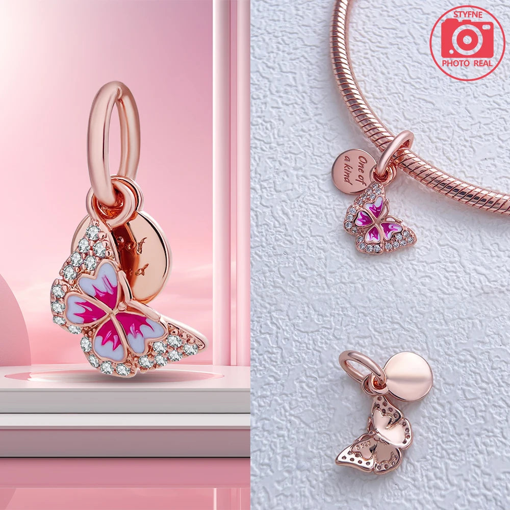 Beautiful 925 Sterling Silver Rose Gold Crown High Heels Flower Starfish Butterfly Charm Pendant Fit Brand Bracelet Jewelry Gift