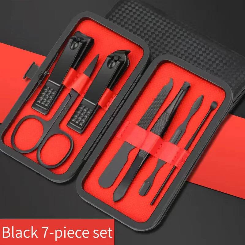 Nail Clipper Set Set Convenient Beauty Tools Nail Clipper Manicure Nail Trimmer Pedicure Knife Ear Peeling Knife Nail Manicure T SuperFye Black 7-piece set SuperFye