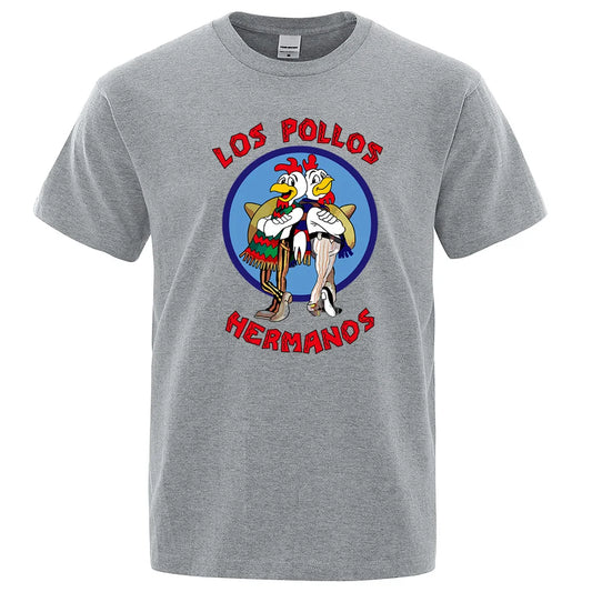 LOS POLLOS Hermanos Funny Printed T-Shirt Men Fashion Casual Short Sleeves Summer Cotton Breathable Tshirt Chicken Brothers Tee SuperFye Dark Blue / L SuperFye