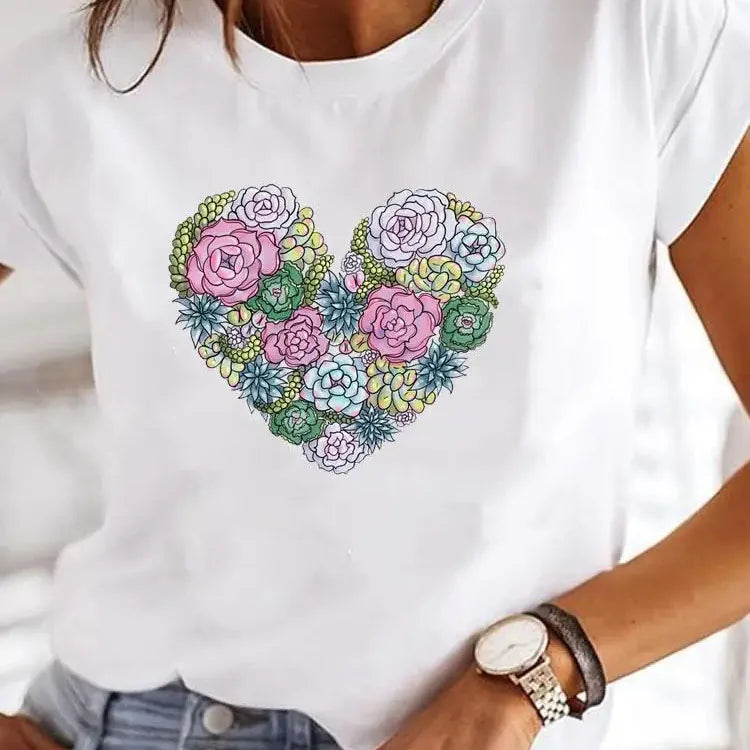 Love Heart Print Women Summer T Shirt Girl O Neck Funny Y2K Tops Tee Female 90s Casual Clothing SuperFye LAQA33363 / L SuperFye