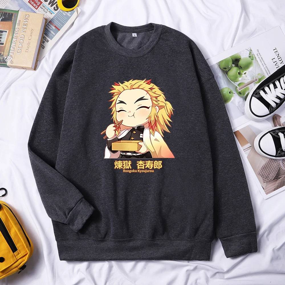 Demon Slayer Anime Rengoku Kyoujurou Women Sweater Autumn Trendy Hoody Crewneck Fleece Pullover Simple Loose Female Sweatshirt