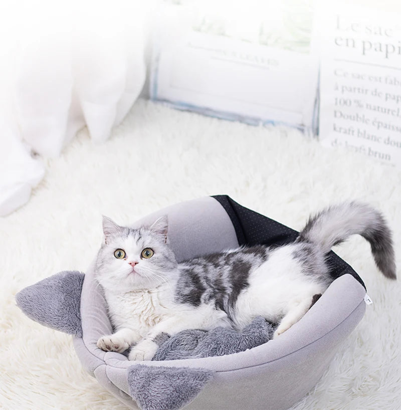 New Deep Sleep Comfort In Winter Cat Bed Iittle Mat Basket Small Dog House Products Pets Tent Cozy Cave Nest Indoor Cama Gato SuperFye black / XL 39x39x40cm SuperFye