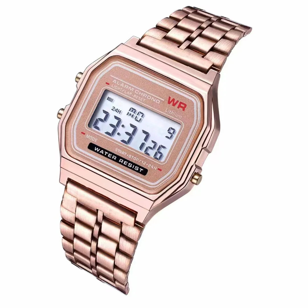 F91W Steel Strap Watches Women Watch Men Business Clock Multifunction LED Digtal Sports Wrist Watch Electronic Clock SuperFye Silvery SuperFye