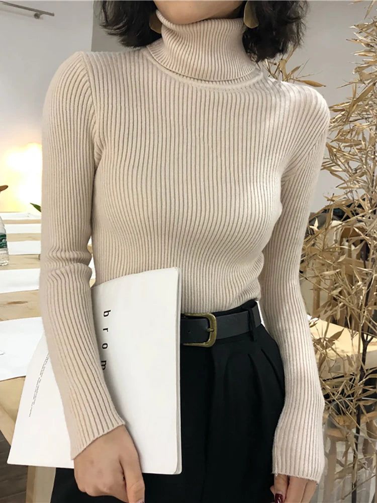 Turtleneck Sweater Womens 2024 Autumn Winter Tops Korean Slim Women Pullover Jumper Knitted Sweater Pull Femme Hiver Truien SuperFye green / One Size SuperFye