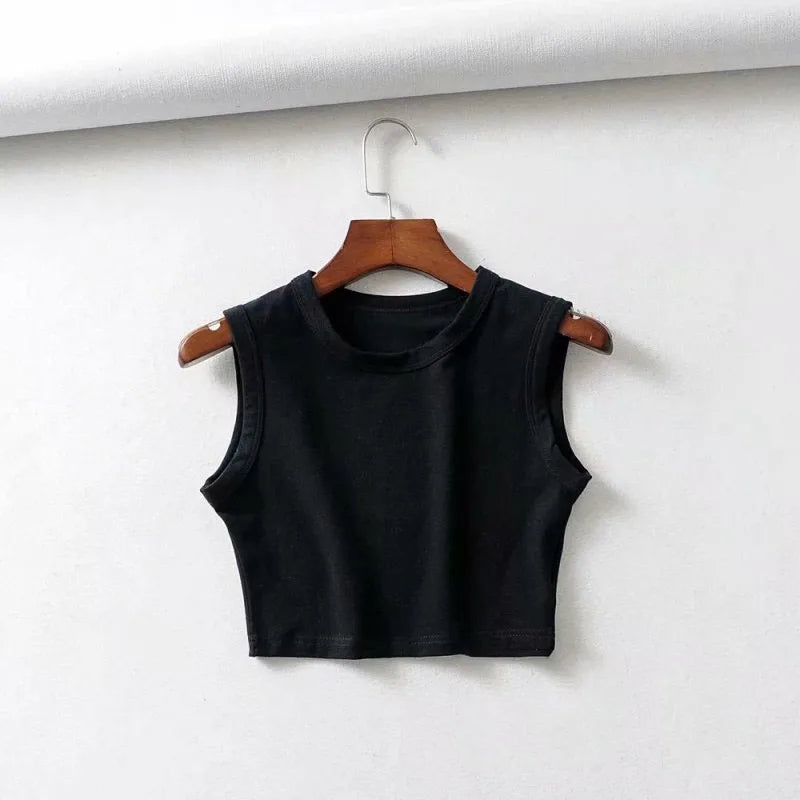 2024 Summer vintage white crop tops women biker black punk sexy tank top korean streetwear cropped sleeveless top feminino