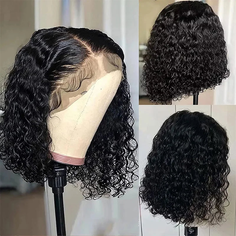 Deep Wave 180% Density Pre-Plucked Side Part Short Bob 13*4 Lace Frontal Brazilian Virgin Human Hair Wigs For Black Woman SuperFye 16inches / 13*4 / 180% SuperFye