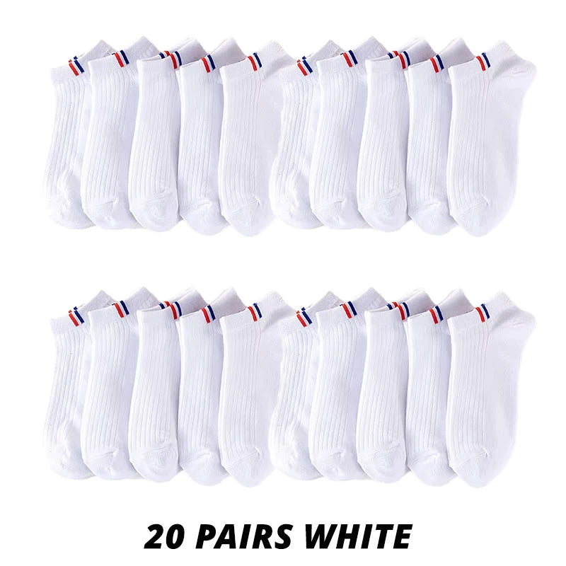 5/10/20 Pairs Of Thin Summer Blending Boat Socks Plain Color Mens Casual Socks Breathable Sweat Absorbing Calibration Socks SuperFye 20 Pairs White / ONE SIZE 38-43 SuperFye