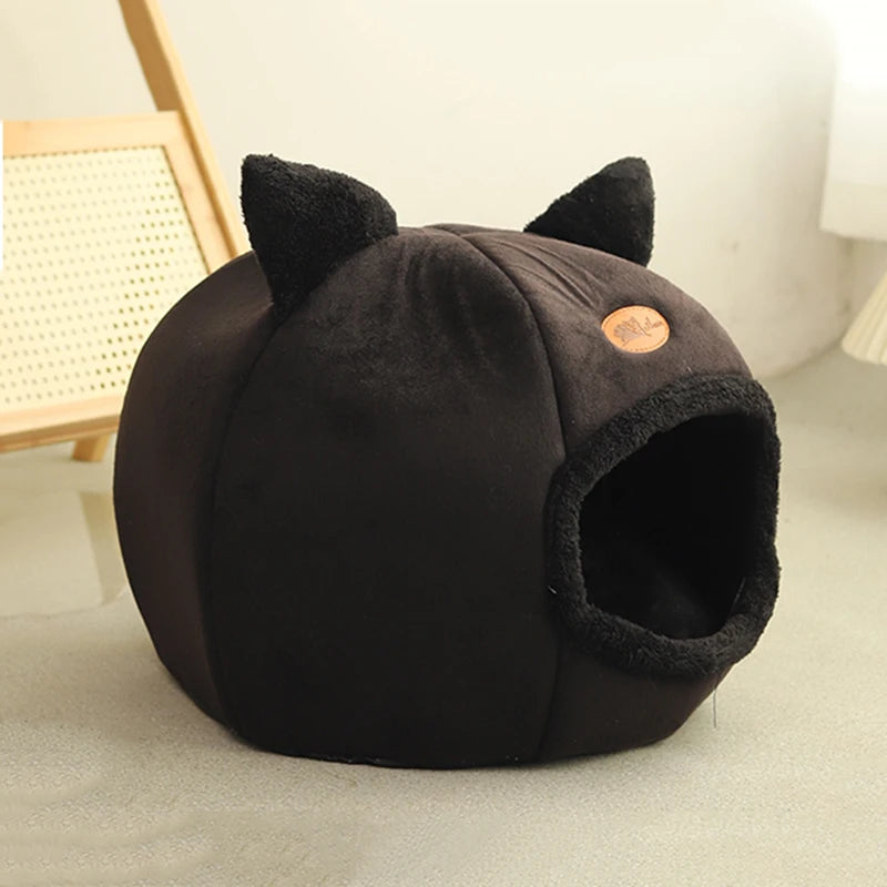 New Deep Sleep Comfort In Winter Cat Bed Iittle Mat Basket Small Dog House Products Pets Tent Cozy Cave Nest Indoor Cama Gato SuperFye black / XL 39x39x40cm SuperFye