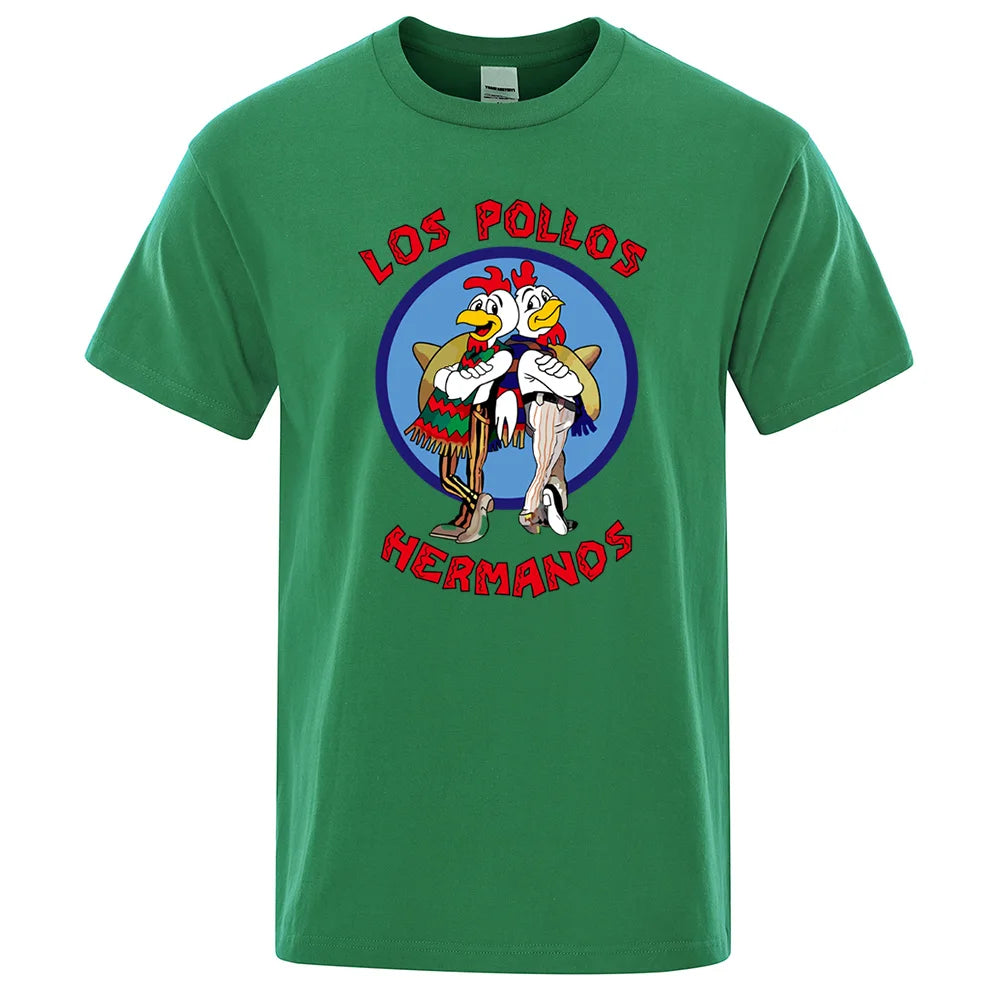 LOS POLLOS Hermanos Funny Printed T-Shirt Men Fashion Casual Short Sleeves Summer Cotton Breathable Tshirt Chicken Brothers Tee SuperFye Green / XXL SuperFye