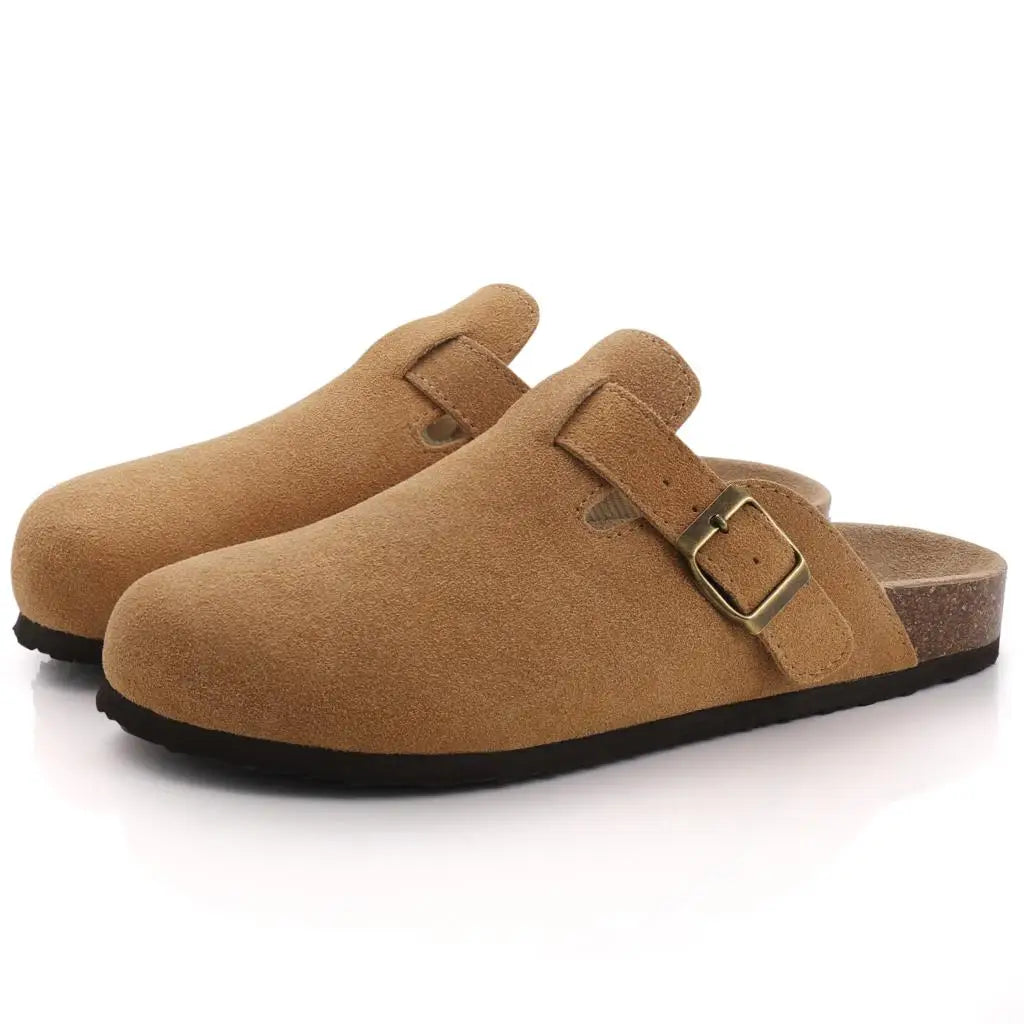 Comwarm Fashion Women's Suede Mules Slippers Men Clogs Cork Insole Sandals With Arch Support Outdoor Beach Slides Home Shoes SuperFye Stone E / 36 SuperFye