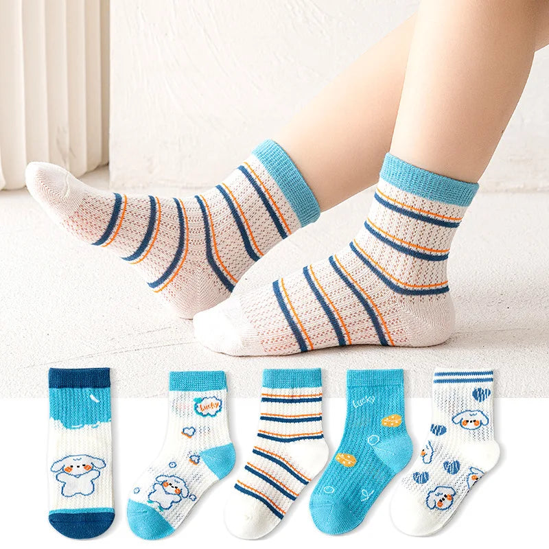 5 Pairs/Lot Children Socks Boy Girl Baby Fashion Cotton Solid Wild Soft Cozy Breathable For 1-12Y Summer Kids Casual Mesh Socks