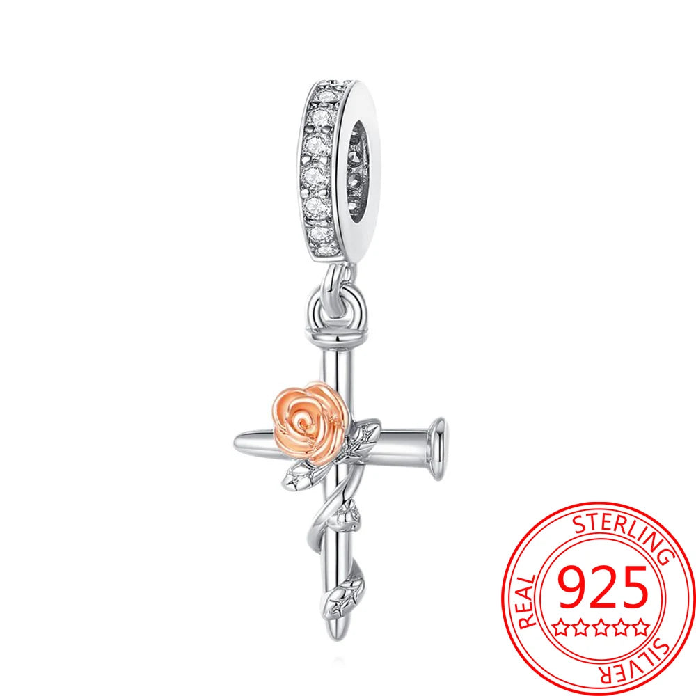 Beautiful 925 Sterling Silver Rose Gold Crown High Heels Flower Starfish Butterfly Charm Pendant Fit Brand Bracelet Jewelry Gift SuperFye CCT363 SuperFye