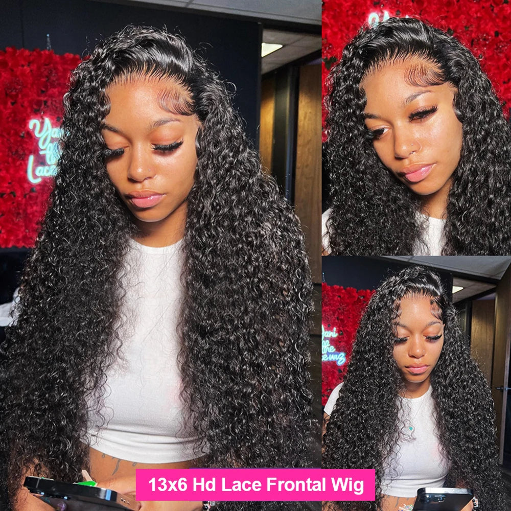 40Inch Deep Wave Frontal Wig Transparent 13x4 13x6 HD Lace Frontal Human Hair Wigs Curly Human Hair Lace Frontal Wigs For Women SuperFye france / 8inches / 13x6 HD Lace Wig|180 Density SuperFye