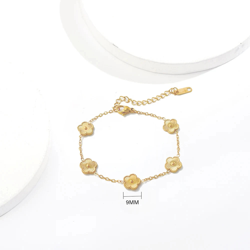 ALTERA Stainless Steel Hot Selling Gold Plated Clover Charm Bracelet Luxury Five Leaf Flower Bracelets Jewelry For Women Gift SuperFye Bracelet3 9MM SuperFye