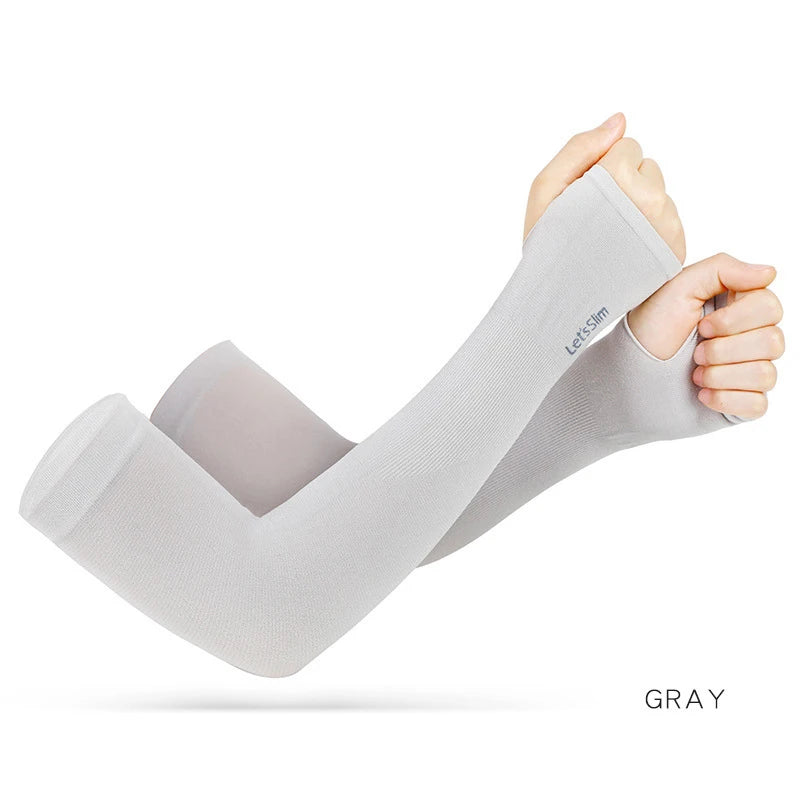 UV Solar Arm Sleeves Woman Men Cycling Fingerless Gloves Cool Muff Summer Ice Silk Elastic Arm Cover Driving Anti-Sunburn Sleeve