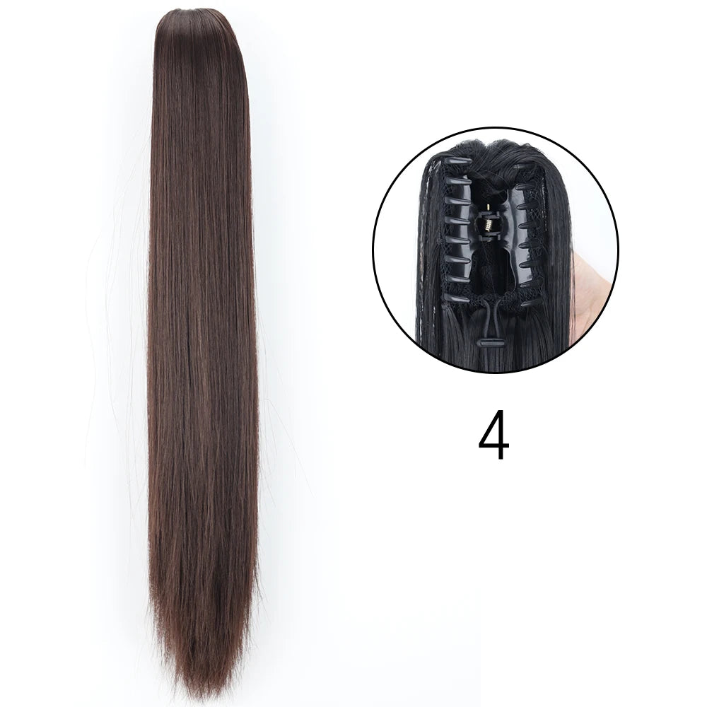 Synthetic Long Straight Claw Clip On Ponytail Hair Extensions 24Inch Heat Resistant Pony Tail Hair piece For Women Daily Party SuperFye S-4 / CHINA / 24inches-60cm SuperFye