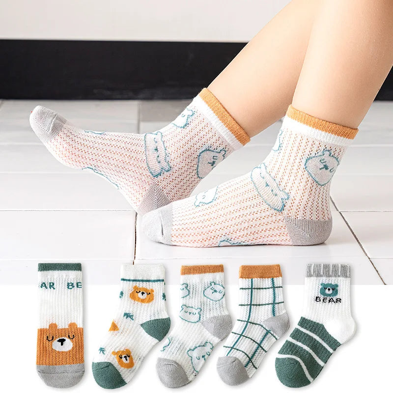 5 Pairs/Lot Children Socks Boy Girl Baby Fashion Cotton Solid Wild Soft Cozy Breathable For 1-12Y Summer Kids Casual Mesh Socks SuperFye F19902 / 9-12Years (XL) SuperFye