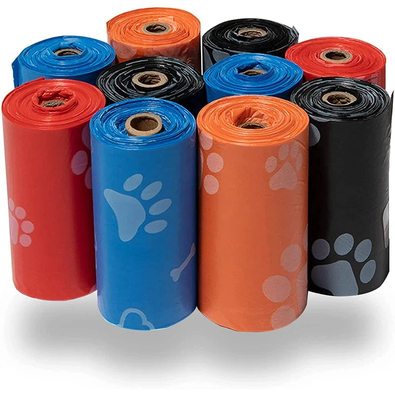 1200pcs Random Color Cartoon Paw Graphic Dog Poop Bags Pet Poop Bags Leak-Proof Dog Waste Bags For Pet Supplies SuperFye Blue / 40 rolls 600 bags SuperFye