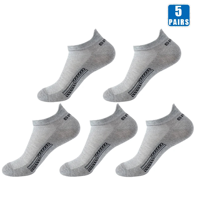 5 Pairs Cotton Short Socks for Male High Quality Women's Low-Cut Crew Ankle Sports Mesh Breathable Summer Casual Soft Men Sock SuperFye 5 Pairs Light-Grey / EUR 38-42(US 6-10) SuperFye