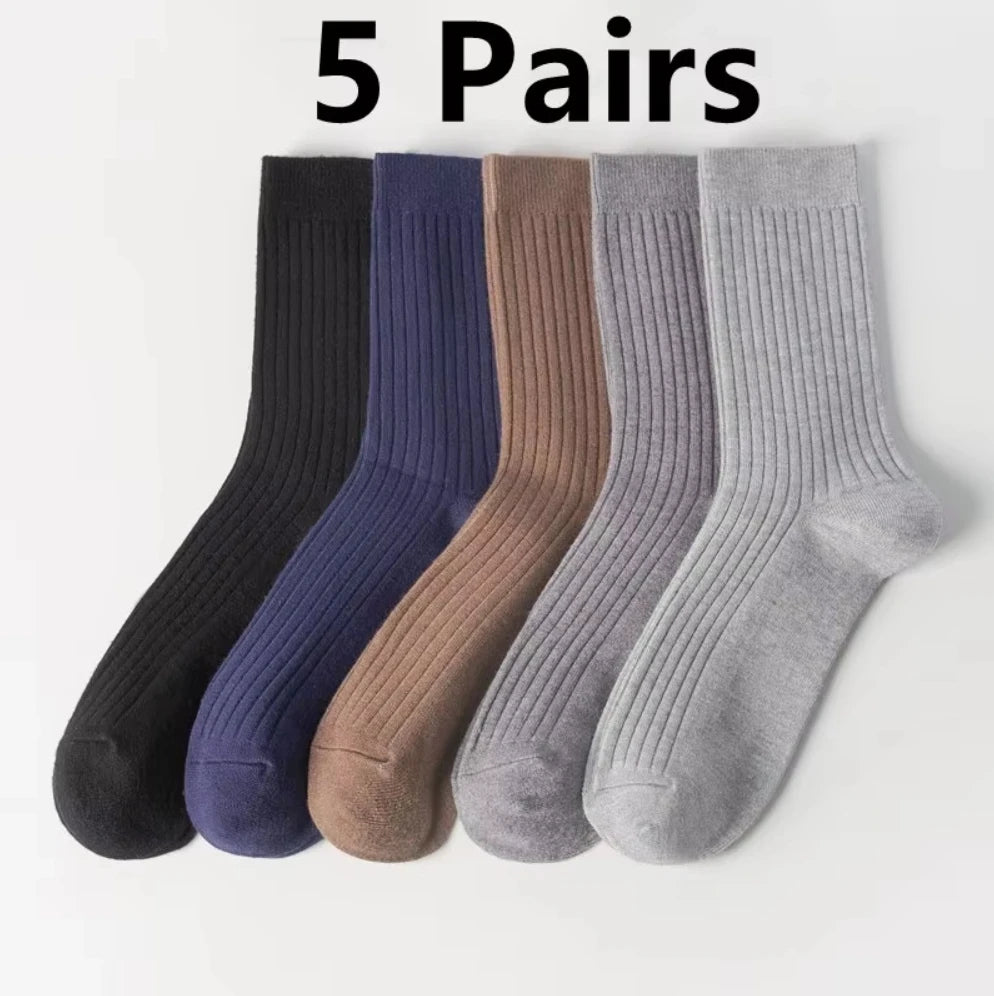 5Pairs Breathable Cotton Sports Stockings Men Bamboo Fiber Autumn and Winter Men Socks Sweat Absorption Deodorant Business Sox SuperFye 5 pairs 6 / EU39-44 SuperFye