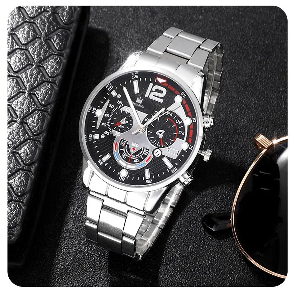 Luxury Brand Men Business Watch Stainless Steel Calendar Big Dial Watches for Men Fashion Sports Casual Quartz Wristwatch Clock SuperFye Silver SuperFye