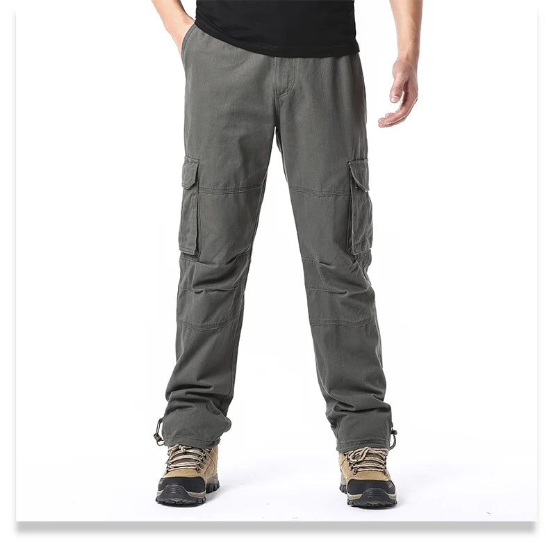 Large Pocket Loose Overalls Men's Outdoor Sports Jogging Tactical Pants Elastic Waist Pure Cotton Casual Work Pants SuperFye MST Army green / XL 70-80kg SuperFye