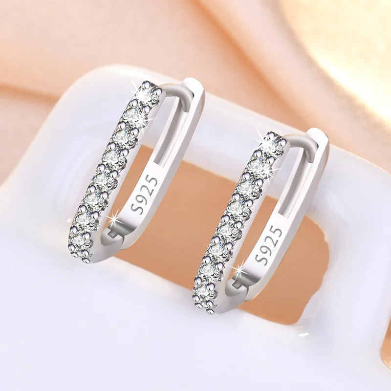 925 Sterling Silver Crystal Jewelry Fashion Zircon Circle Hoop Earrings For Woman New XY0179 SuperFye Silver SuperFye