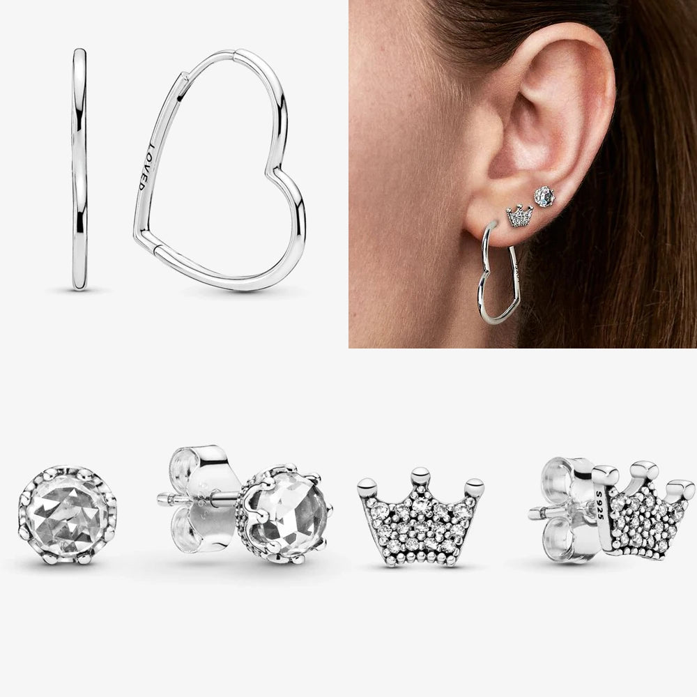 Original 925 Sterling Silver Earrings plata de ley Sparkling Love Heart Ear Studs Earrings for Women Jewelry Gifts SuperFye bue050 SuperFye