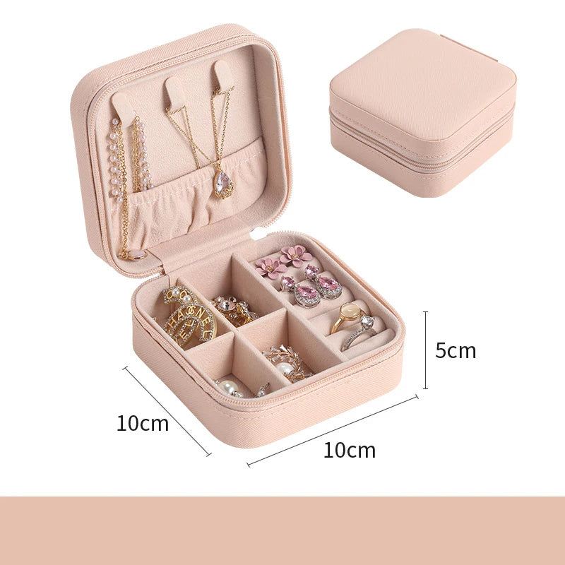 Portable Mini Jewelry Storage Box Travel Organizer Jewelry Case Leather Storage Earrings Necklace Ring Jewelry Organizer Display SuperFye Pink SuperFye