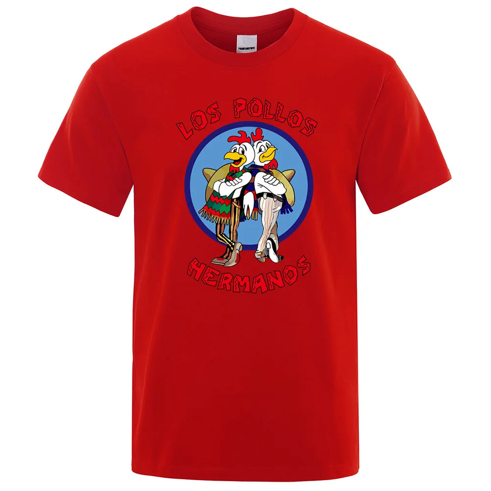 LOS POLLOS Hermanos Funny Printed T-Shirt Men Fashion Casual Short Sleeves Summer Cotton Breathable Tshirt Chicken Brothers Tee SuperFye Red / L SuperFye