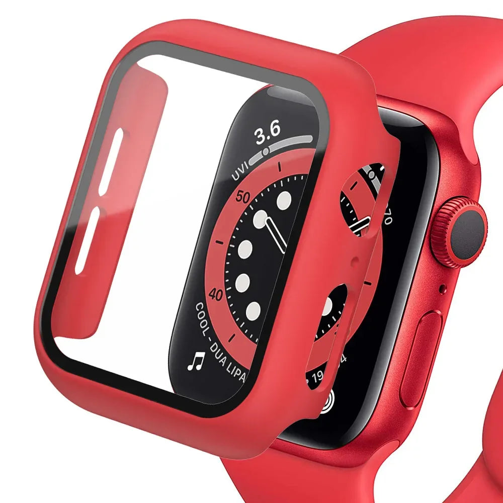 Tempered Glass+cover For Apple Watch 9 8 41mm 45mm 42mm 38mm PC bumper Screen Protector Case iWatch series 7 6 5 4 se 44mm 40mm SuperFye Red 13 / Series 321 38MM SuperFye