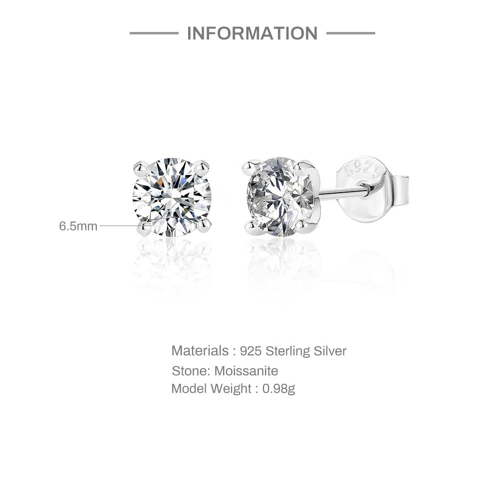 CANNER 0.5-1.2 Carat D Color Moissanite Ear Stud Earrings For Women 925 Sterling Silver Sparkling Piercing Earring Fine Jewelry SuperFye 0.5ct SuperFye