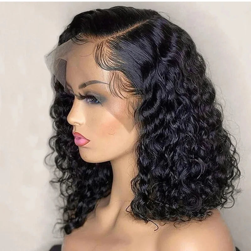 Deep Wave 180% Density Pre-Plucked Side Part Short Bob 13*4 Lace Frontal Brazilian Virgin Human Hair Wigs For Black Woman SuperFye 16inches / 13*4 / 180% SuperFye