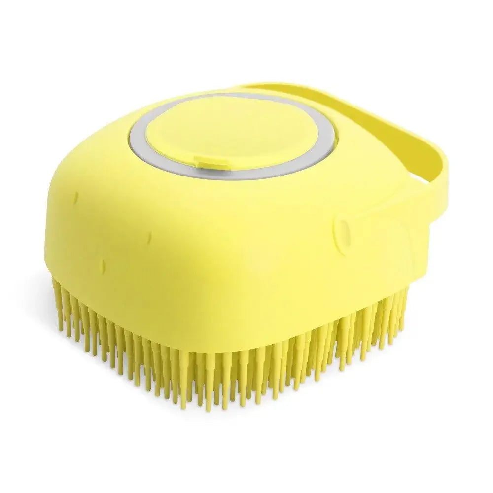 Pet Dog Shampoo Brush 2.7oz 80ml Cat Massage Comb Grooming Scrubber for Bathing Short Hair Soft Silicone Rubber SuperFye Yellow SuperFye