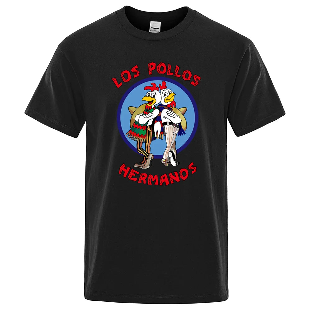 LOS POLLOS Hermanos Funny Printed T-Shirt Men Fashion Casual Short Sleeves Summer Cotton Breathable Tshirt Chicken Brothers Tee SuperFye Black / L SuperFye