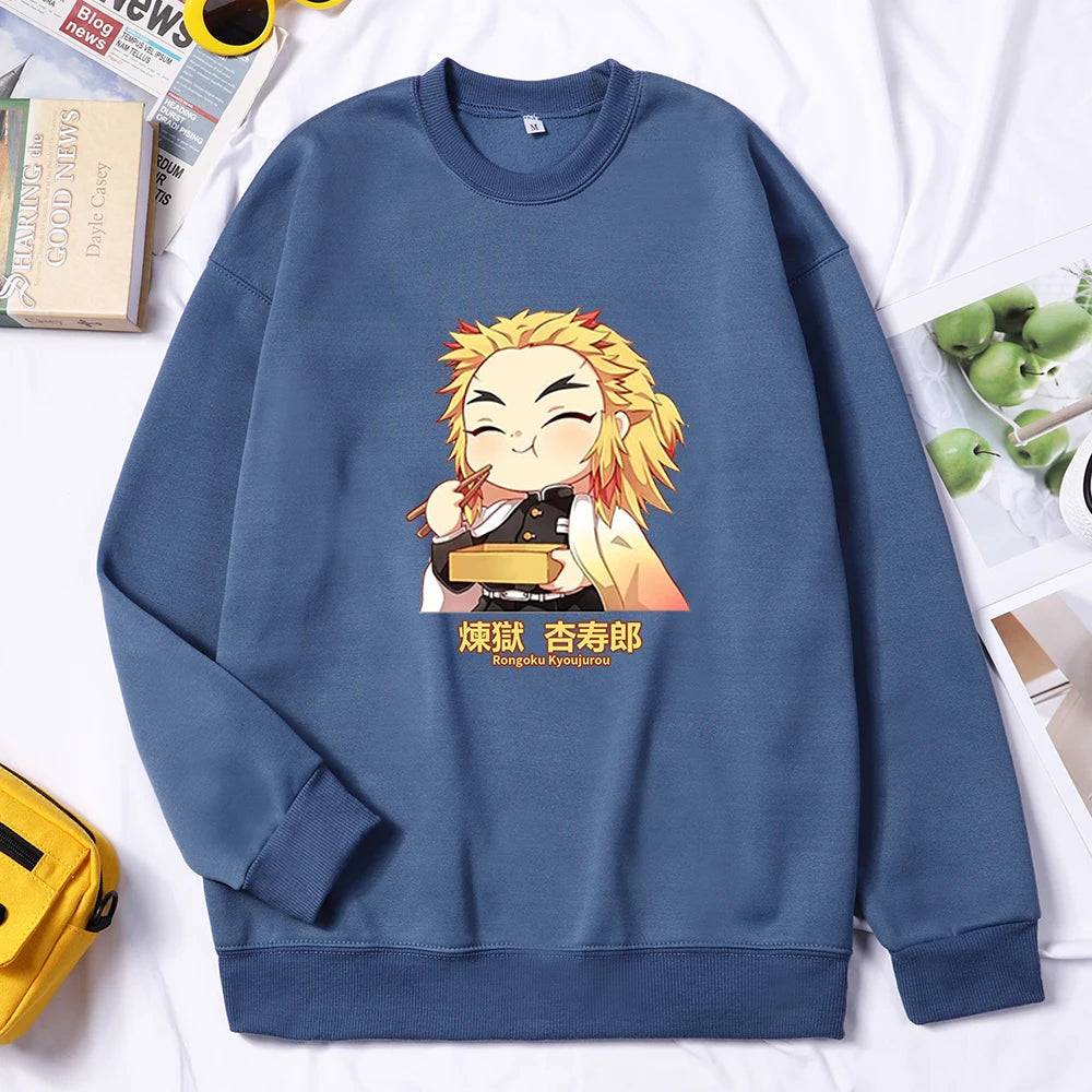 Demon Slayer Anime Rengoku Kyoujurou Women Sweater Autumn Trendy Hoody Crewneck Fleece Pullover Simple Loose Female Sweatshirt